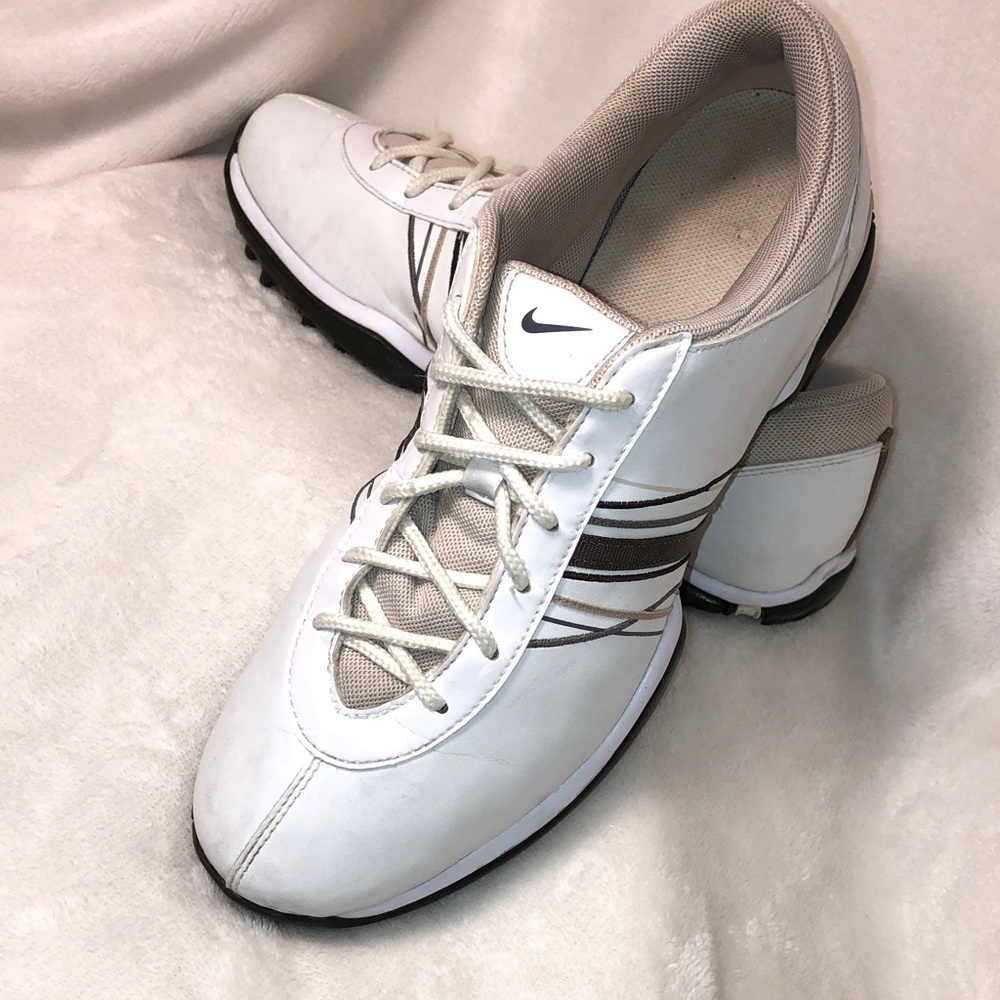 Nike White and Tan Athletic Golf Shoes